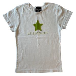 Champion Girls Star Motif White Green T Shirt Medium